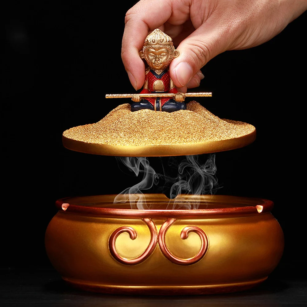 

Resin decoration home furnishing with cover anti fly ash smoking accessories Monkey King ashtray