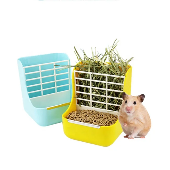 

Hamster Totoro Rabbit Grass Frame Hanging Feeder Food 2 In 1 Plastic Guinea Pig Hay Rack Hamster Food Bowl For Rabbit, Yellow, pink, blue