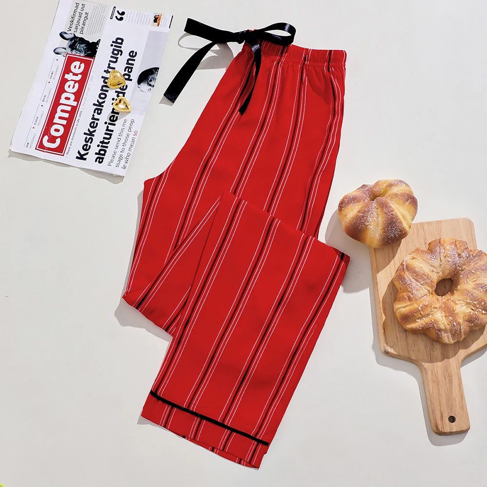 

100% rayon striped design custom cotton teen pj pajama bottoms red long sleepwear nightwear trousers women night sleep pants