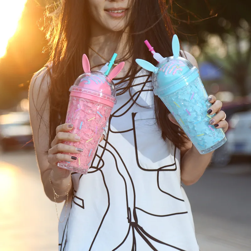 

Seaygift 2019 hot selling new fashion luxury double wall insulated beach 16oz plastic cups with lids and straws wholesale, Pink