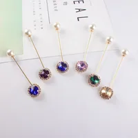 

Hot Style Multi-color Gem Long Pearl Muslim Brooches Pin Hijab Scarf Wedding Brooches For Women