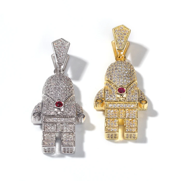 

New fashion HipHop 14k Gold Plated Iced Out CZ shiny Astronaut Pendant Jewelry Necklace with rope chain, Gold ,silver