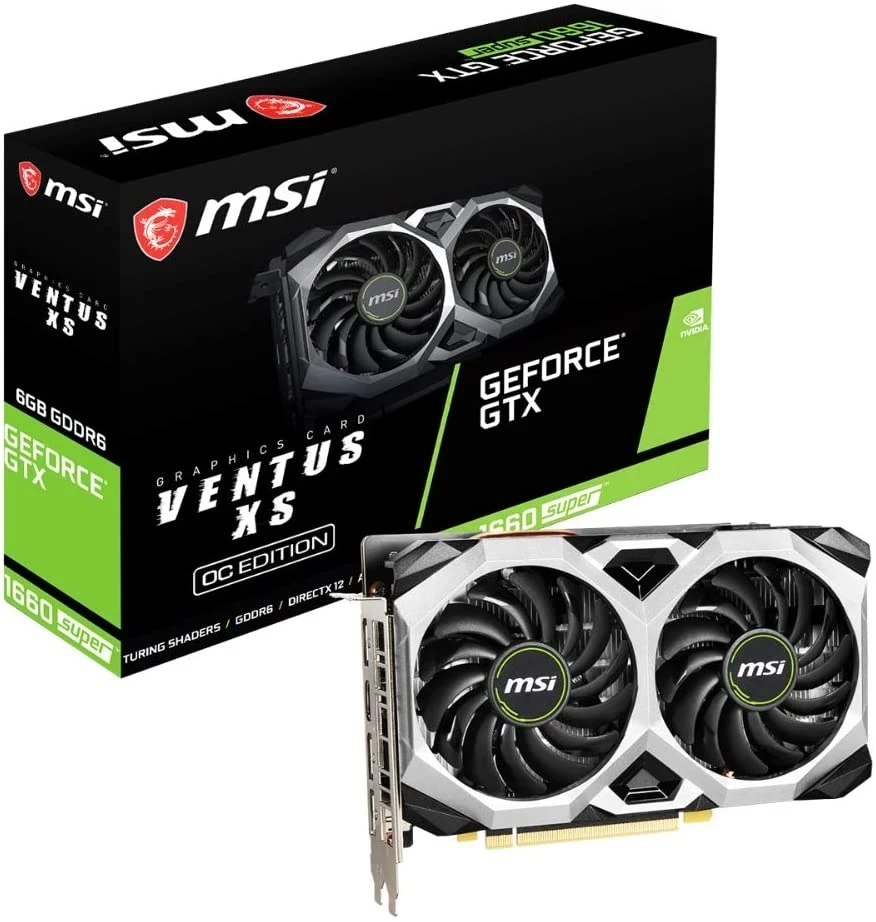 

MSI NVIDIA GEFORCE GTX 1660 Super VENTUS XS OC Graphics card 6GB GDDR6 1830MHz 3x DisplayPort HDMI Dual Fan Cooling System Used