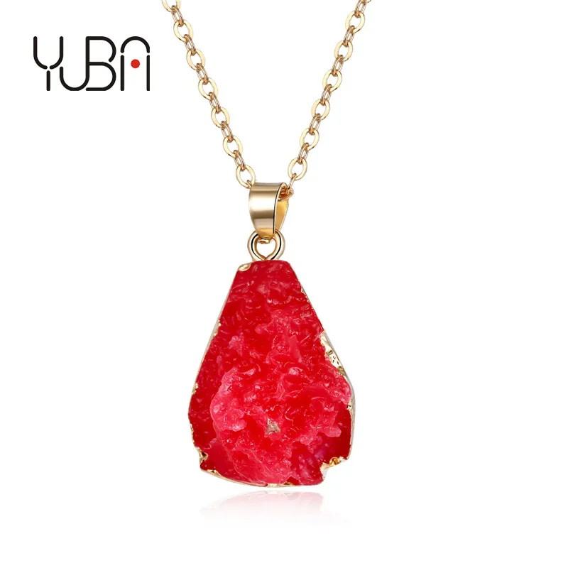 

18k Gold Plated Chain Irregular Waterdrop Resin Stone Pendant Necklace Red Druzy Stone Necklace Jewelry Making Accessories