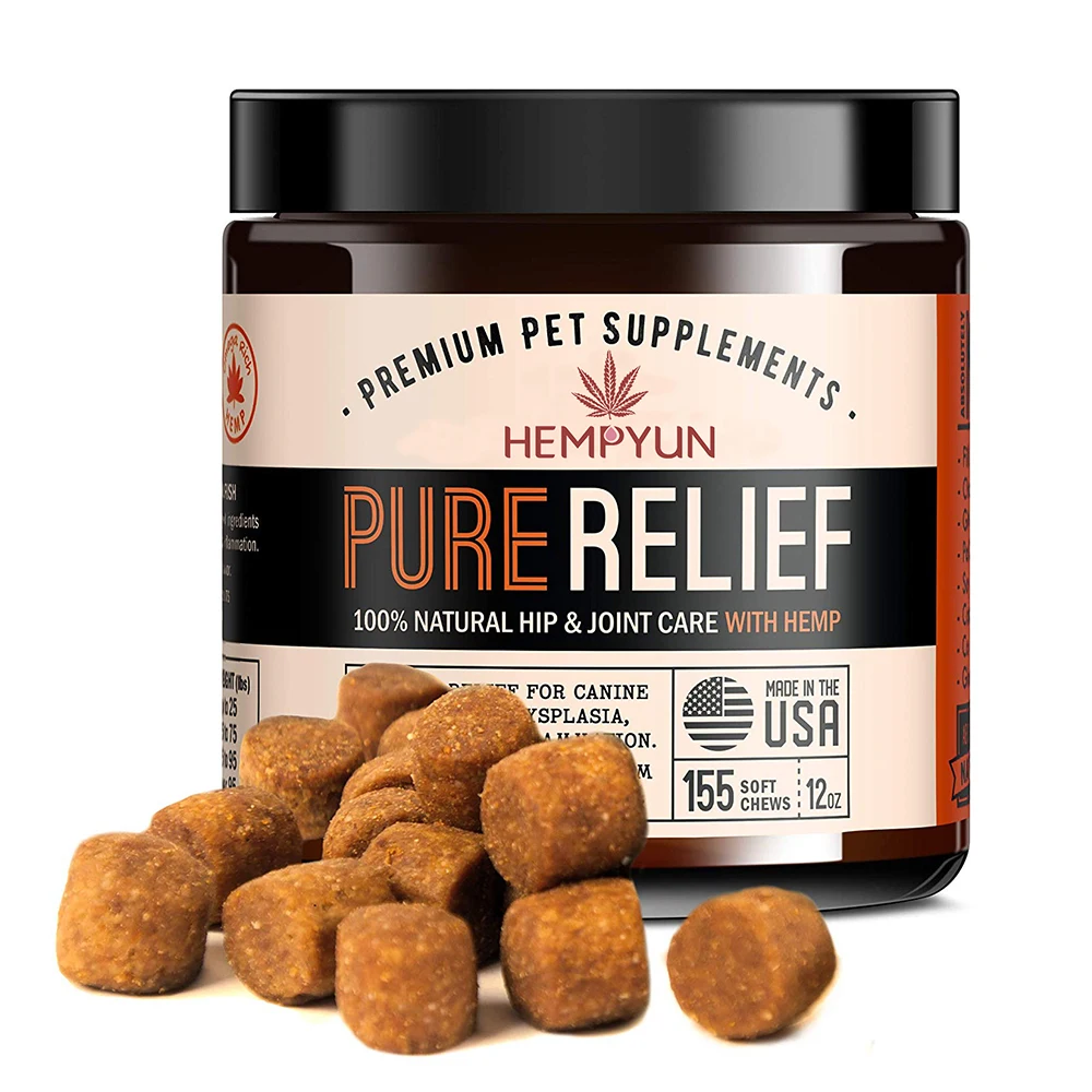 

Hempyun organic Hit and Joint supplement Hemp Dog chews and calming treat for stress and anxiety relief, Brown