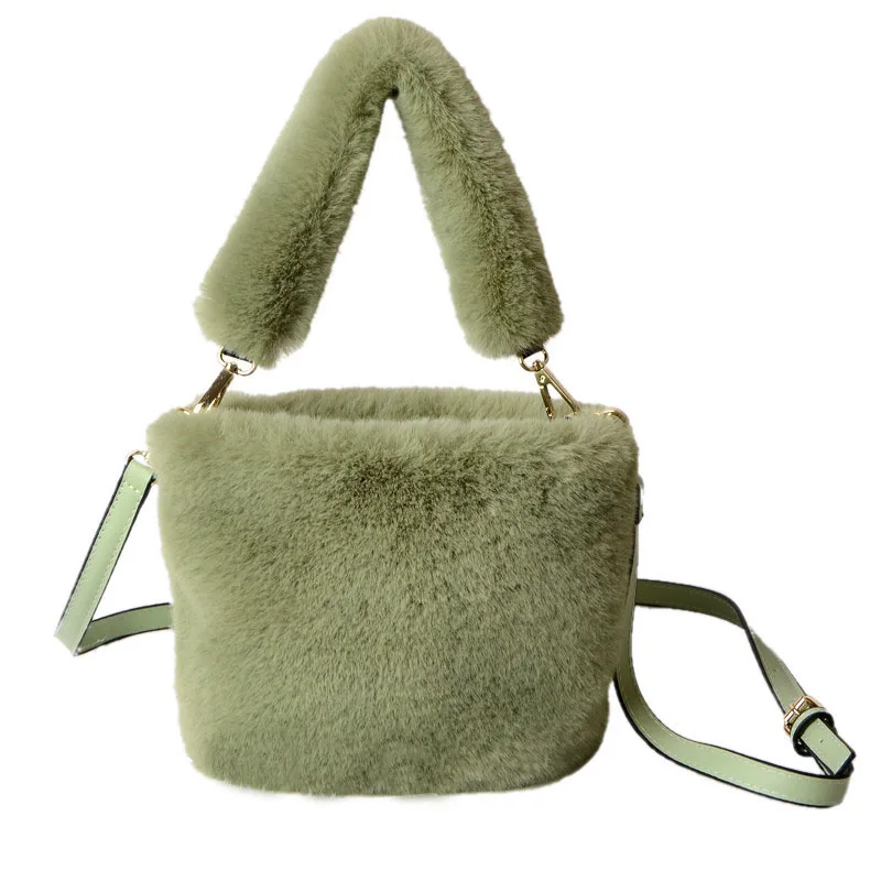 

Jtfur Beautiful Girl Plush Shoulder Handbags Tote Crossbody Chain Faux Fur Bag, Customized color