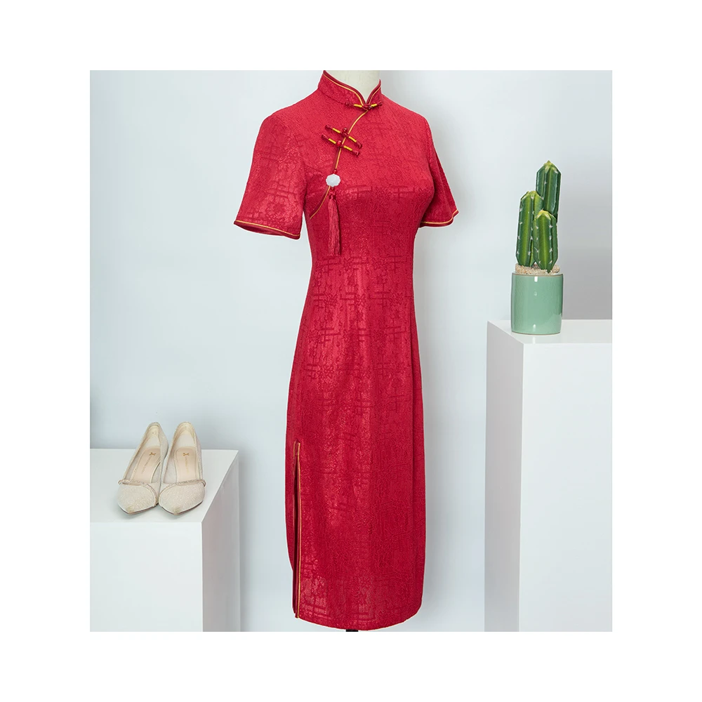 

Best Price Cheap Lace Qipao Modern Chinese Cheongsam Dress, Red