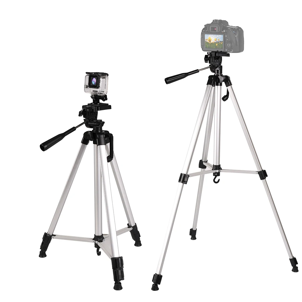 

Fishing Outdoor Adjustable Max height 133cm Lightweight Portable 330A Tripod Stand for Phone and SLR Action Camera Universal, Black and silver