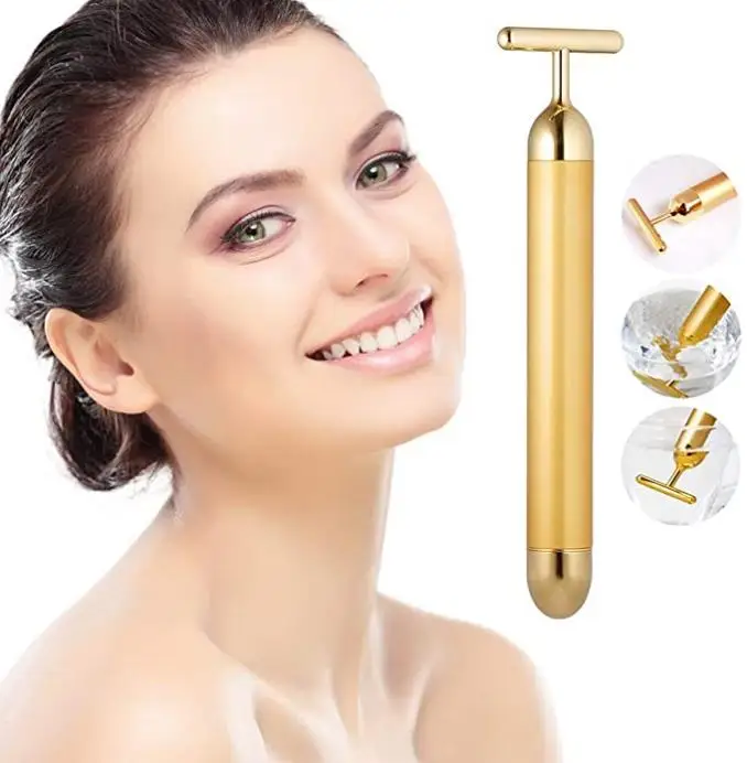 

High Quality Gold Vibrating Rose Quartz Jade Roller For Face Massage Facial, Golden