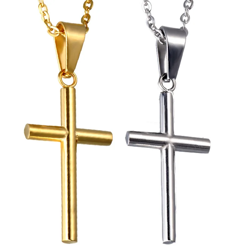 

European And American Religion Christian Simple Cross Bible Stainless Steel Men'S Necklace