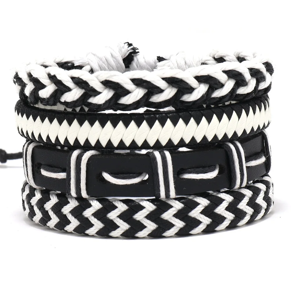

2023 Hot Sale Men Braided Bracelet Woven 4 Pcs Set New Arrival Bangle Leather Bracelet Jewelry