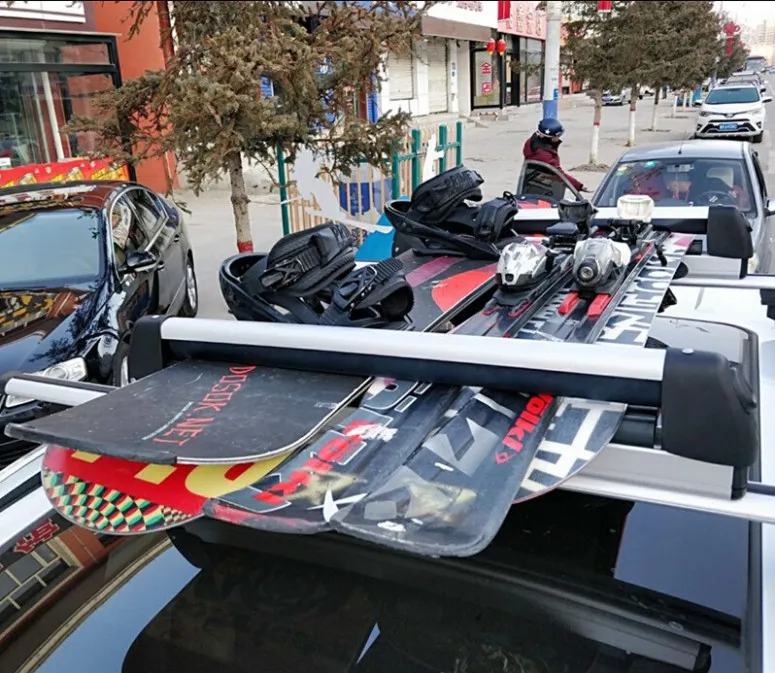 Suv Roof Aluminum Alloy Car Loaded Snowboard Double Skis Snowboard Clamps Fixed Luggage Rack