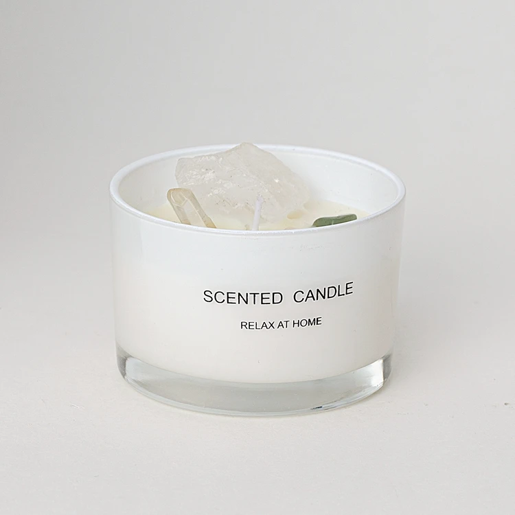 

white candle jar Soy Wax Private Label Scented crystal Candle with crystals