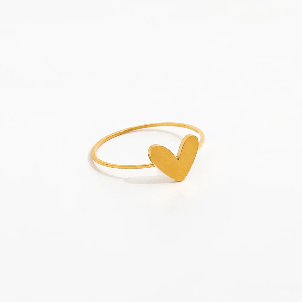 High End 18K Plain Gold Special Heart Dainty Ring Stainless Steel Trendy Simple Gold Plated Jewelry