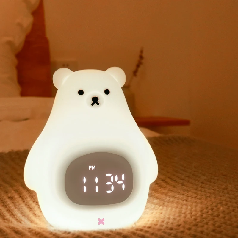 

High quality Great White Bear Silicone Night Light digital display alarm night clock with Sunrise Simulation