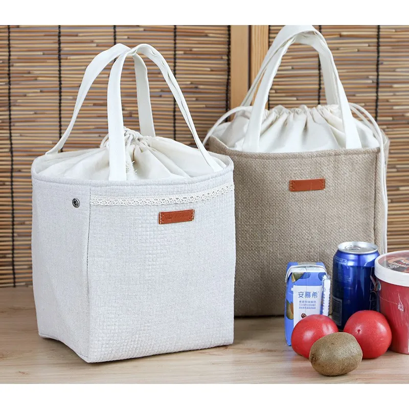 

Japan Cotton Canvas Thermal Tote Cooler Bag with Drawstring Beam, Custom accepted