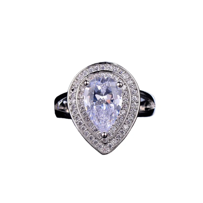 

New Arrival Romantic Bridal Jewelry Bling Bling Crystal Water Drop Rings CZ Paved Rings