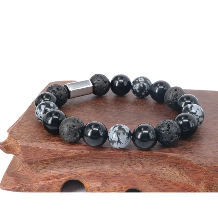 

BN5340 Natural Black Stone Mens Bracelets,Bracelet Homme,Custom Logo Rectangle Beaded Bracelets
