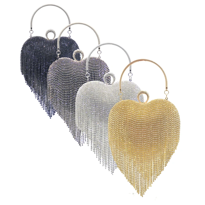 

Luxury Diamond Dinner Clutch Bag Women Tassel Tote Handbag Heart Shape Banquet Crystal Evening Bag Clutch, Same as pic