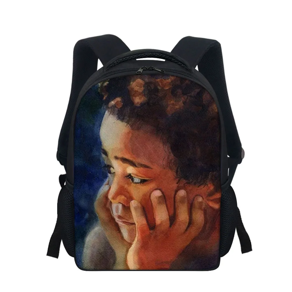 

African American Black Boy Child Art Print School Bags Kids Backpack for Boys Preschool Elementary & Toddlers Small Bookbags, Customized color