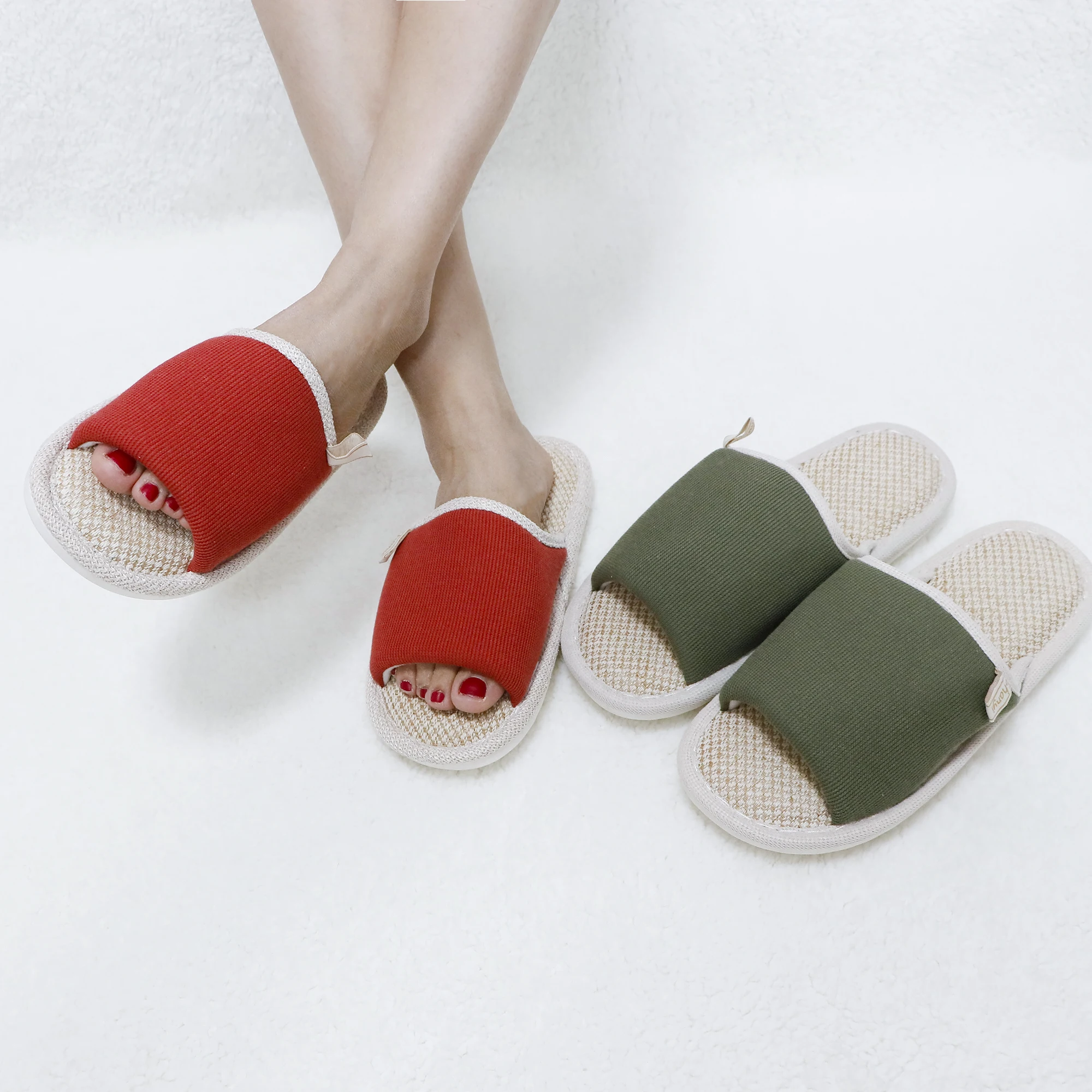 

Summer Flat Flax Linen Breathable Slip-on Unisex Indoor Bathroom Women Ladies Mens Luxury Slides Slipper