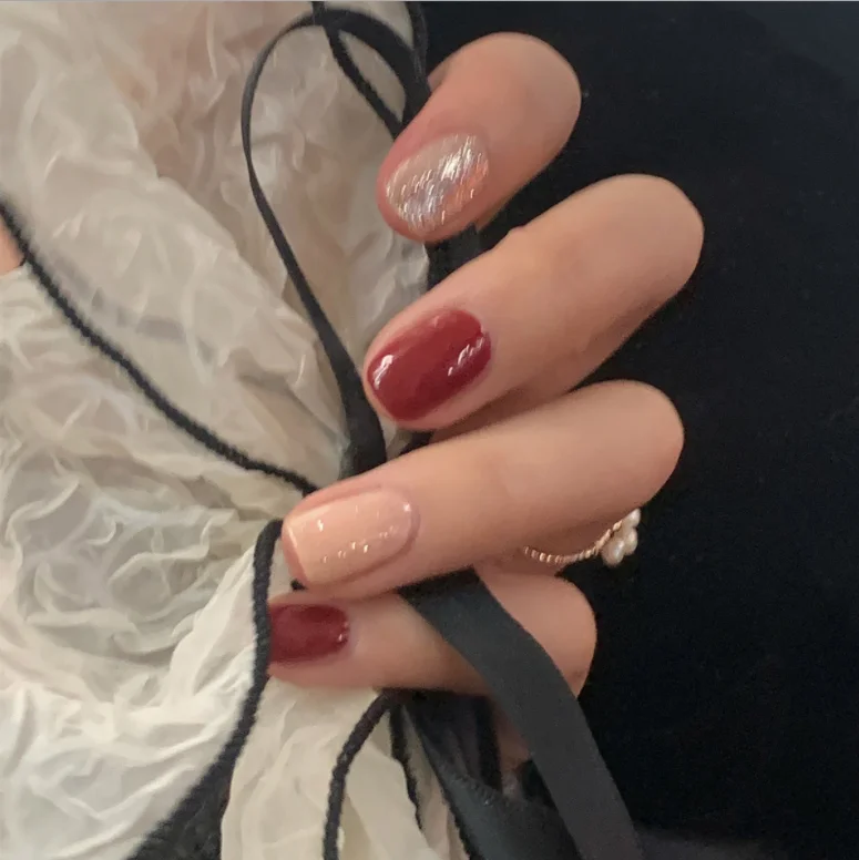 

cherries Wine red press on nails glitter full cover press on nails