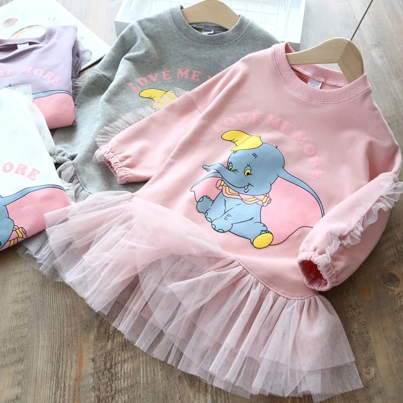 

New fashion toddler girls boutique spring autumn long sleeve cartoon printed tulle princess sweatshirt dress, Picture shows