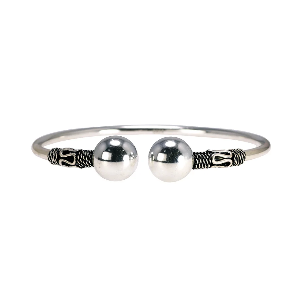 

925 Sterling Silver Cuff Bracelet Women Bead Bracelet Bangles