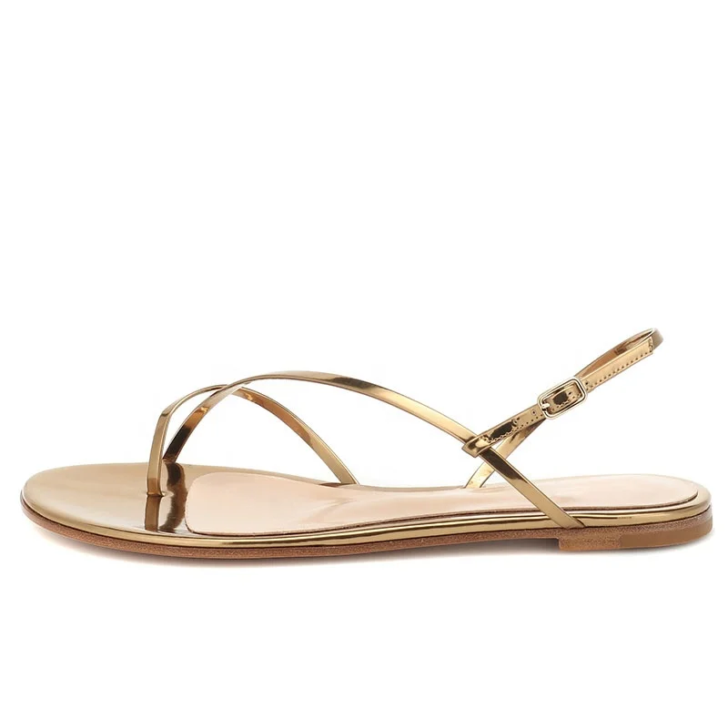 

2020 Gold Flats Casual Thong Sandals Women Summer Flat Shoes Bare Sandal