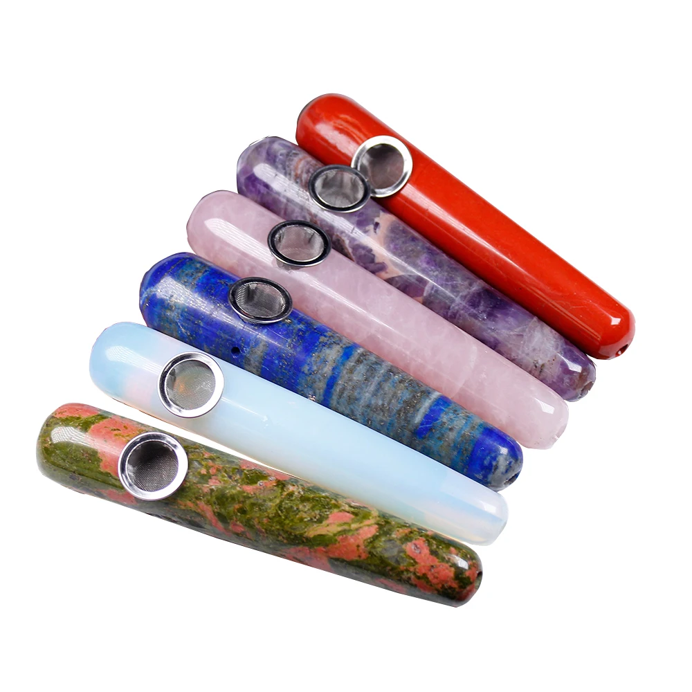 

Wholesale nature crystal smoking pipe with side hole massage stick crystal smoking pipe for mouth, As picture