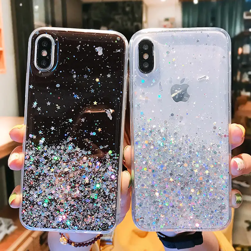 

Star Glitter Diamond Case for iphone 11 12 Mini Pro Max XR X XS MAX SE 2020 6S 6 7 8 Plus Girl Bling Shiny Clear Phone Cover