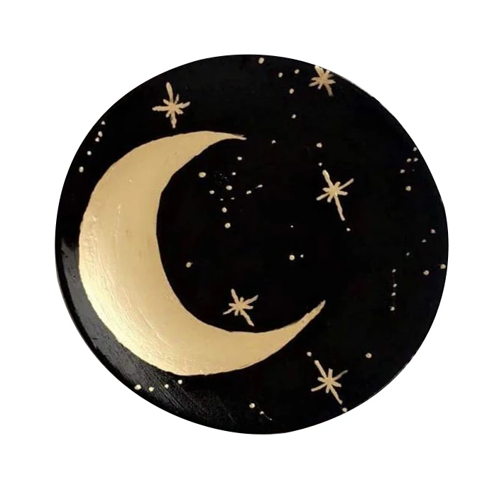 

4 Inches Black Ceramic Ring Dish with Golden Crescent Moon, As show or customized