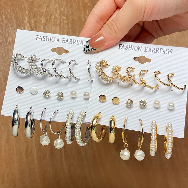 

Trendy Gold Silver Color Pearl Hoop Earrings Set Acrylic Resin Geometric Butterfly Heart Drop Hoop Earrings 2022 Jewelry, Gold plated
