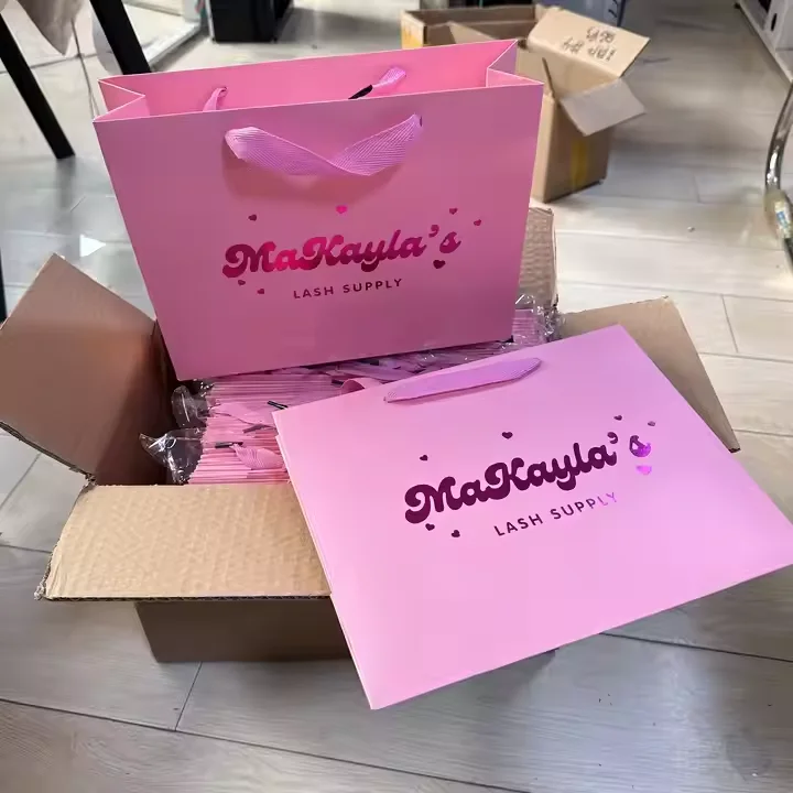 Wholesale Pink Custom Gift Bags with logo Shopping Bag Hard Paper Bag Christmas Customized