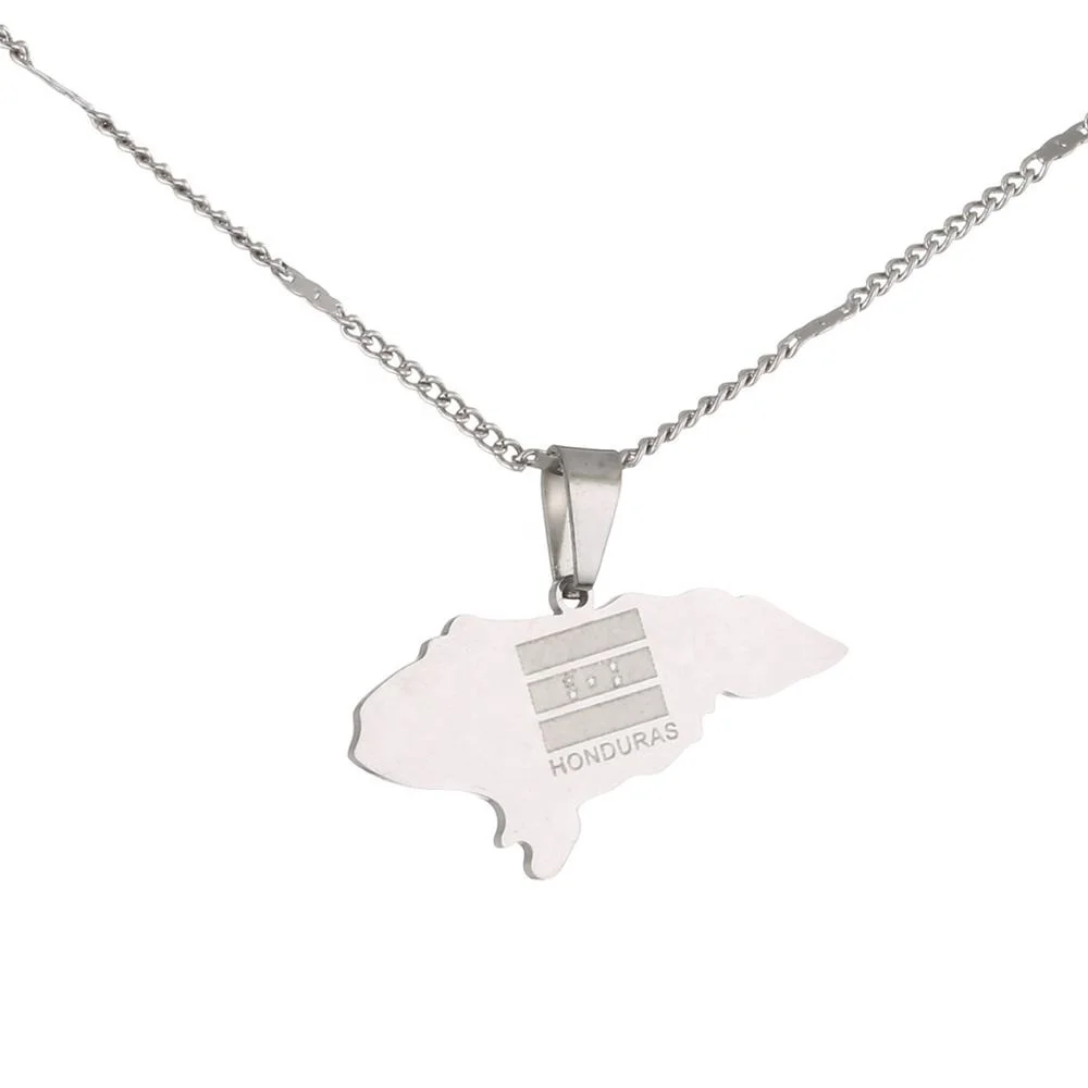 

Stainless Steel Honduras Map Pendant Necklaces Trendy Maps Chain Jewelry