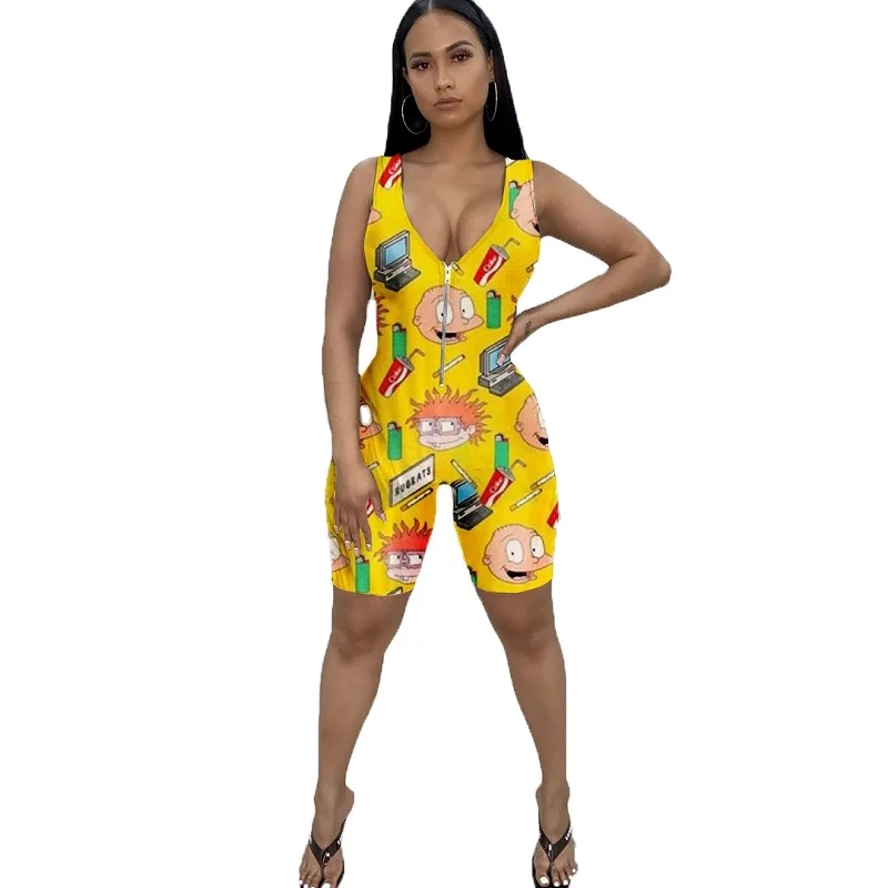 

2021 new arrivals summer women's new short women's cartoon sports Jumpsuit body suits jump suit summer bodysuit