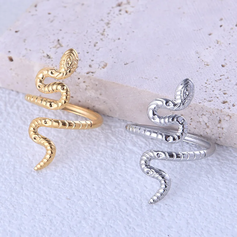 

New Arrival 18k Gold Plate Snake Ring Vintage Ring Jewelry Personality Stainless Steel Ring Women Popular Snake Jewelry