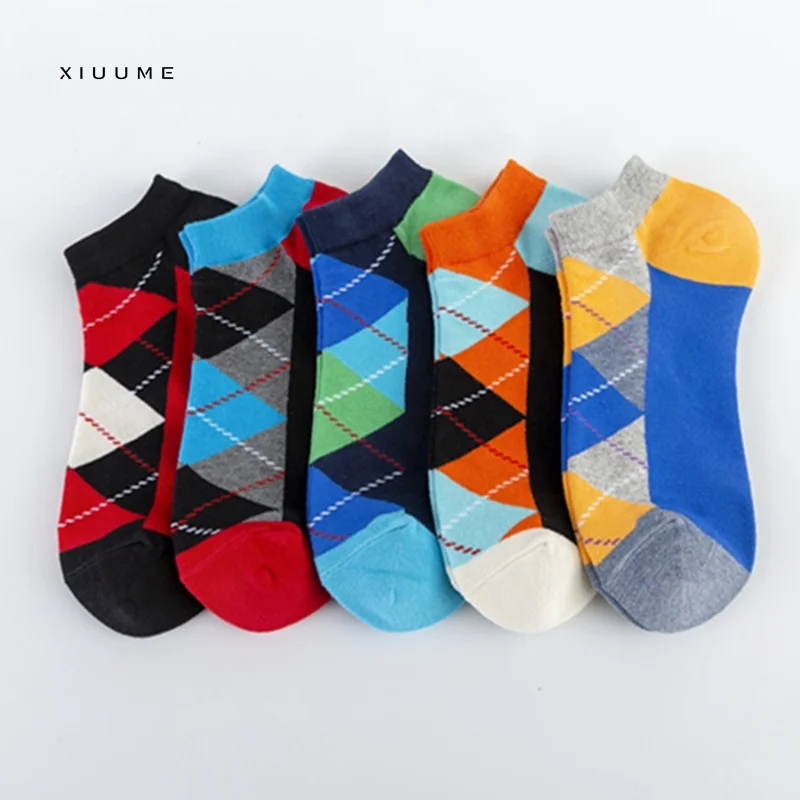 

NEW fashion make your own design colourful diamond bulk wholesale ankle socks for man