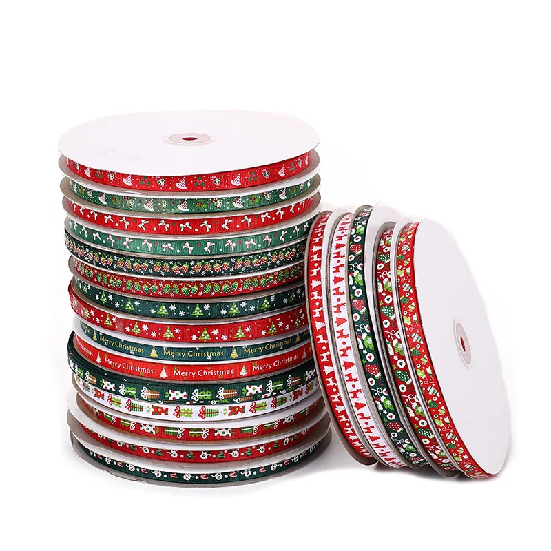 Wholesale 1cm Red Printed Grosgrain Ribbon Festival Decorative Merry Christmas Ribbon for Gift Wrapping