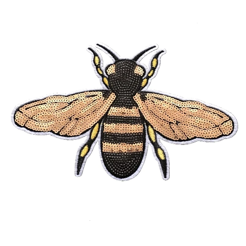 

Gold Bee Patches Iron on Patches for Clothes Jacket DIY Accessory Decorative Applique Insect Honeybee Sequined Patches