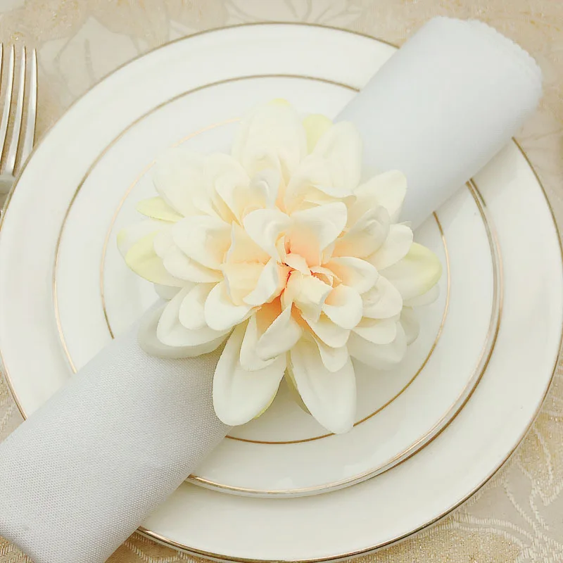 

Artificial White Peony Flowers Napkin Rings Fake Flower Flores Napkin Buckle for Wedding Hotel Home Decoration HWF13