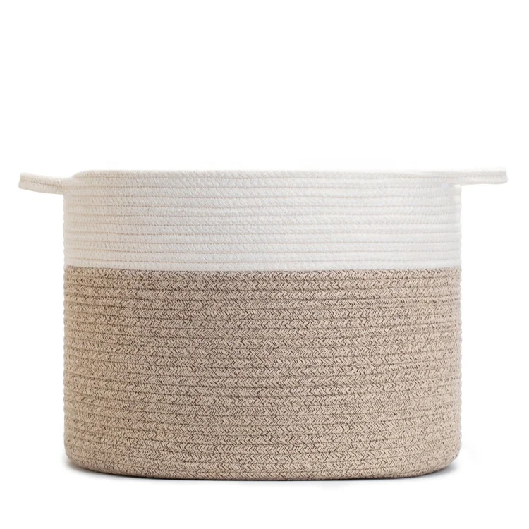 

2021 New Style Portable Laundry basket cotton rope laundry storage basket with handle, Double colour