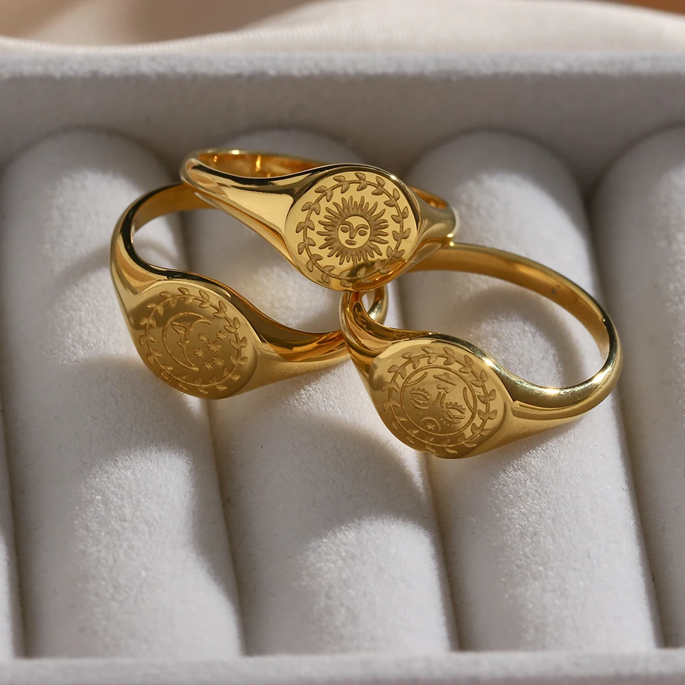 

Trendy Stainless Steel PVD 18K Gold Plated Moon Sun Goddess Couple ring