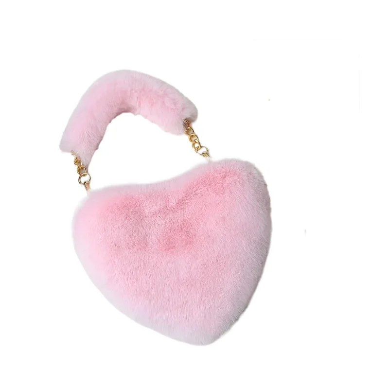 

colorful faux fur heart shape shoulder bag, 10 color show as pictures