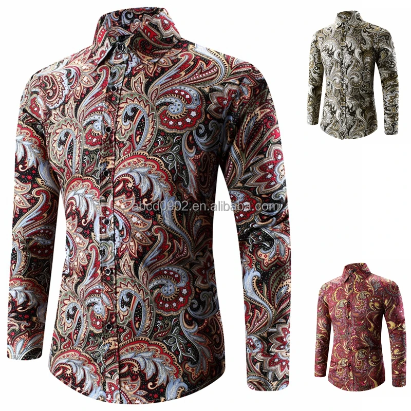 

New Style Floral Men's Casual Large Size Long-Sleeved Shirt Fashion Slim Blusas Men's Solid Shirts, Custom color