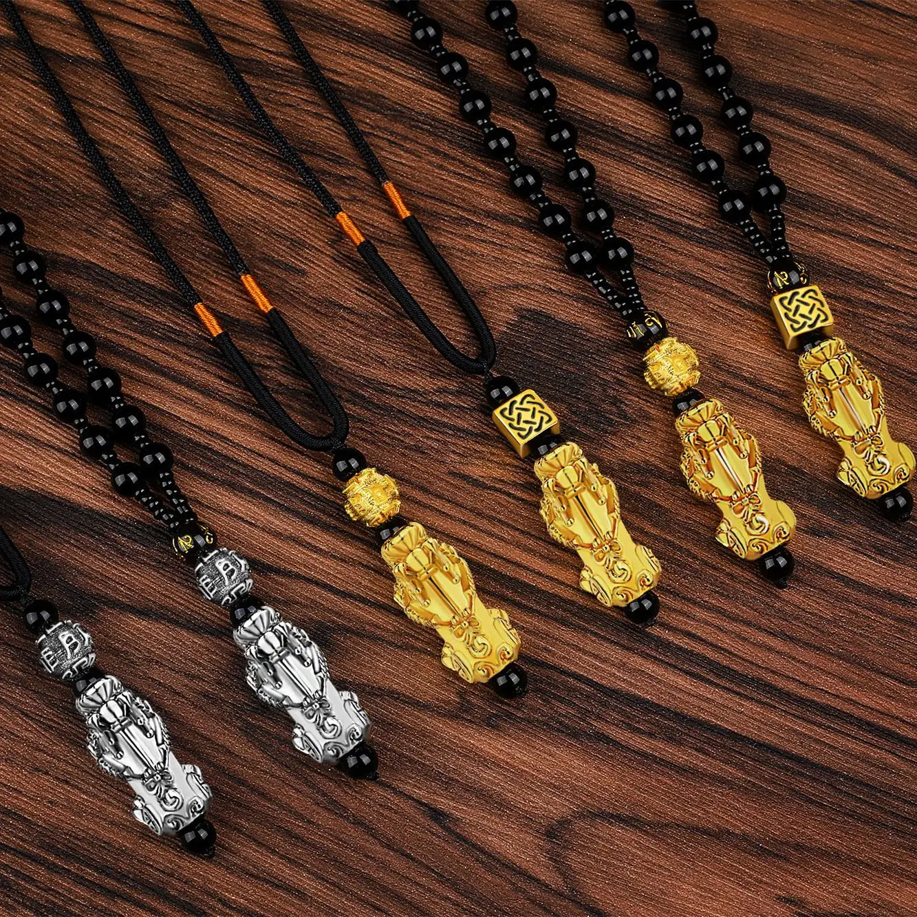 

Hot Feng Shui Good Luck PIxiu Discoloration Necklace Black Obsidian Wealth Jewelry Good Luck Necklace