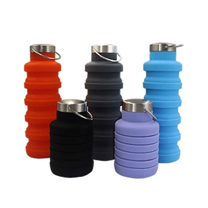 

500ML Outdoor Food Grade Silicone Collapsible Water Bottle for Gym Camping Portable Leakproof Water Bottle, Orange,blue,purple,black,gray