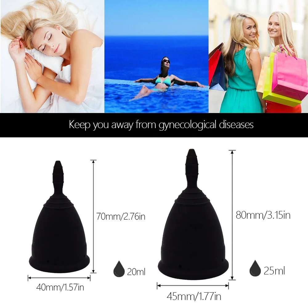 
Silicone Menstrual Cup Set Black Feminine Hygiene Cups&Foldable Esterilizador Copa 