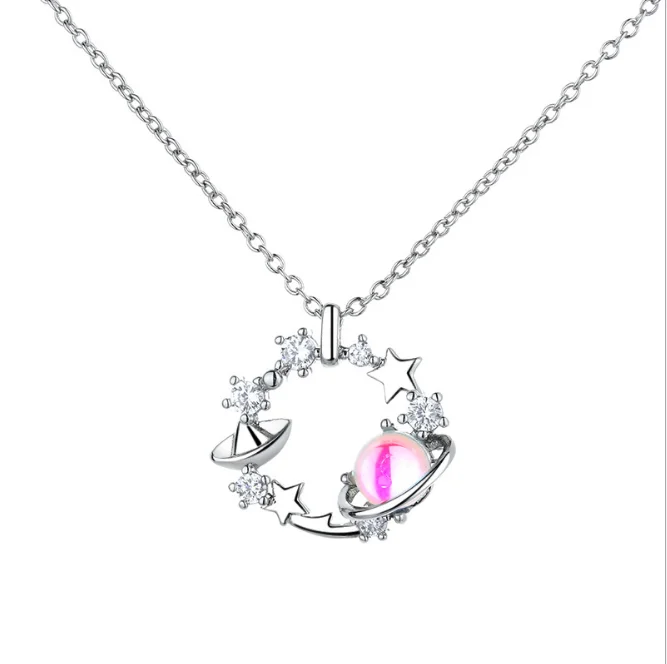 

2021 Dainty 925 Sterling Silver Star Pendant Necklace Saturn Planet Original Fantasy Planet Necklace