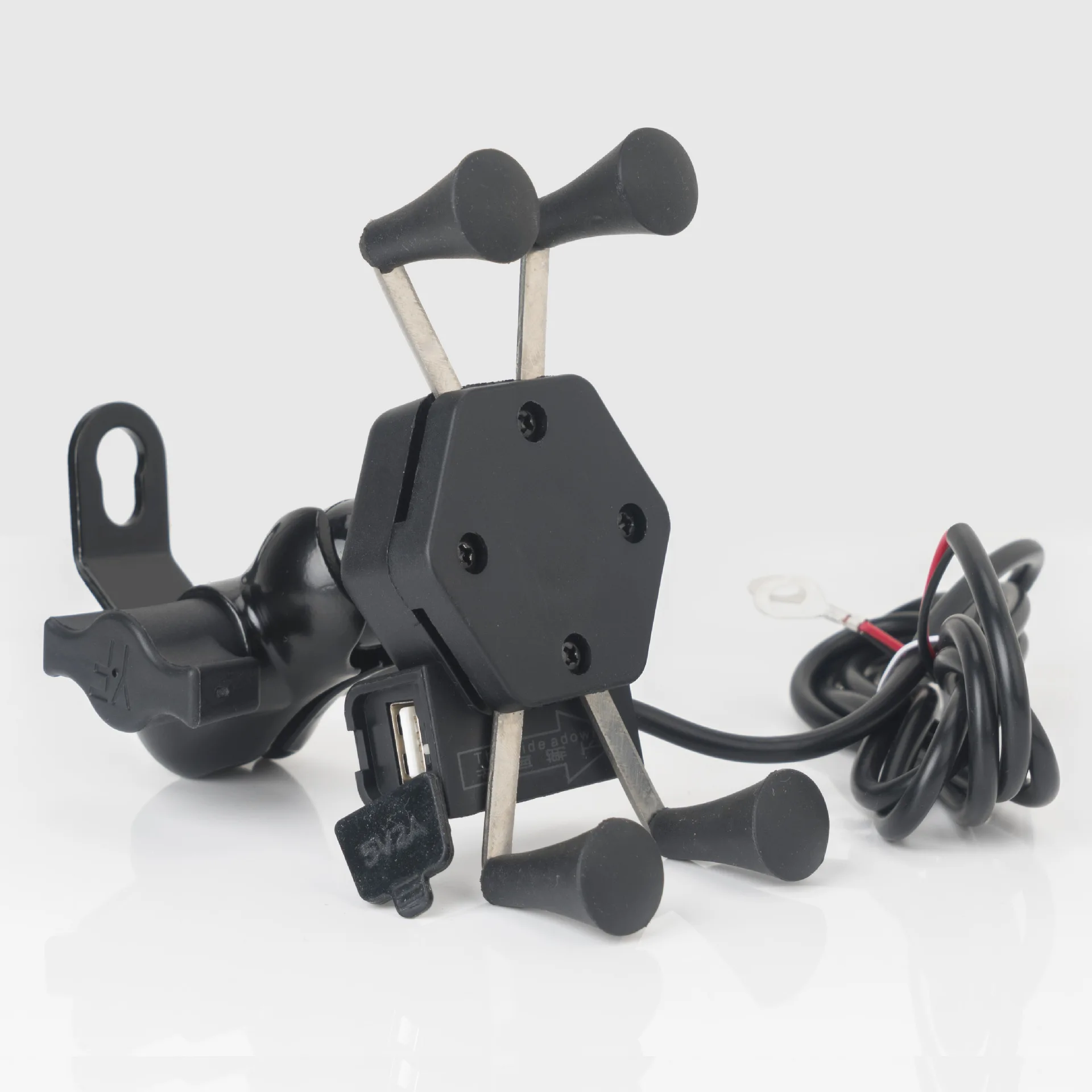 

DC 12V 2A USB port adjustable motorbike x-grip phone mount motorcycle phone holder with usb charger, Black